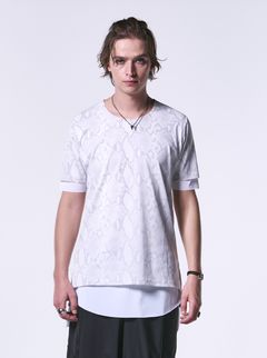 《予約品》 CrewNeckLayered-T / メッシュ Tシャツ / ホワイトパイソン