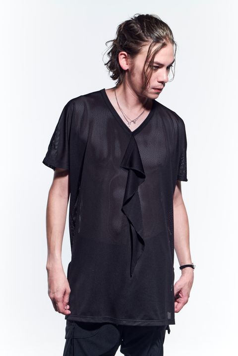 《予約品》 Frill V-Neck T-Shirts Tシャツ Mesh / Black 【kiryuyrik】 5月入荷予定