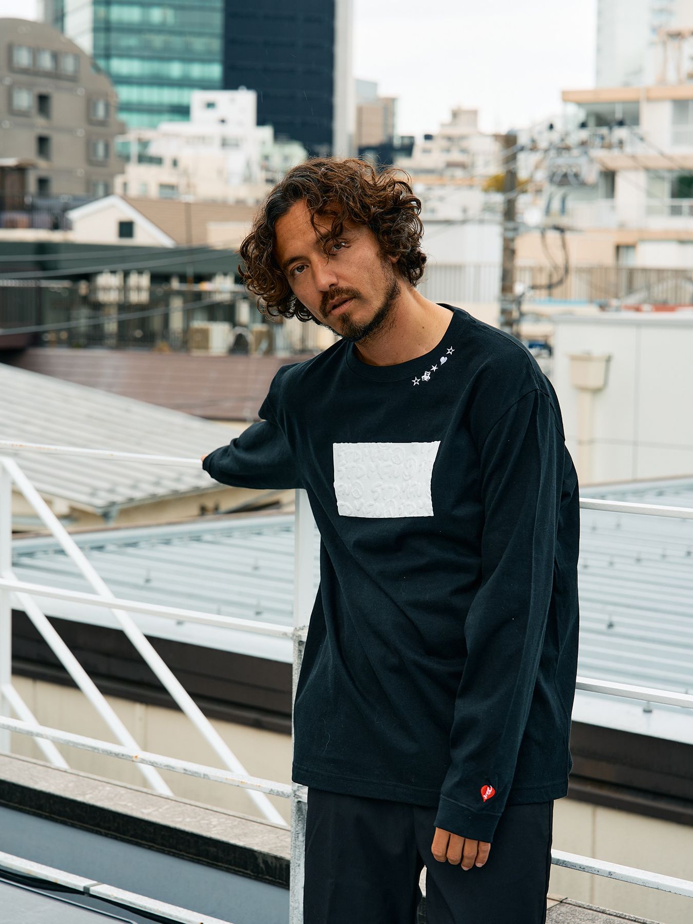 【予約品 5月8日(木) AM10時 締切】 5.6ozコットン天竺 ボックスロゴ発泡プリントLS Tシャツ / ブラック