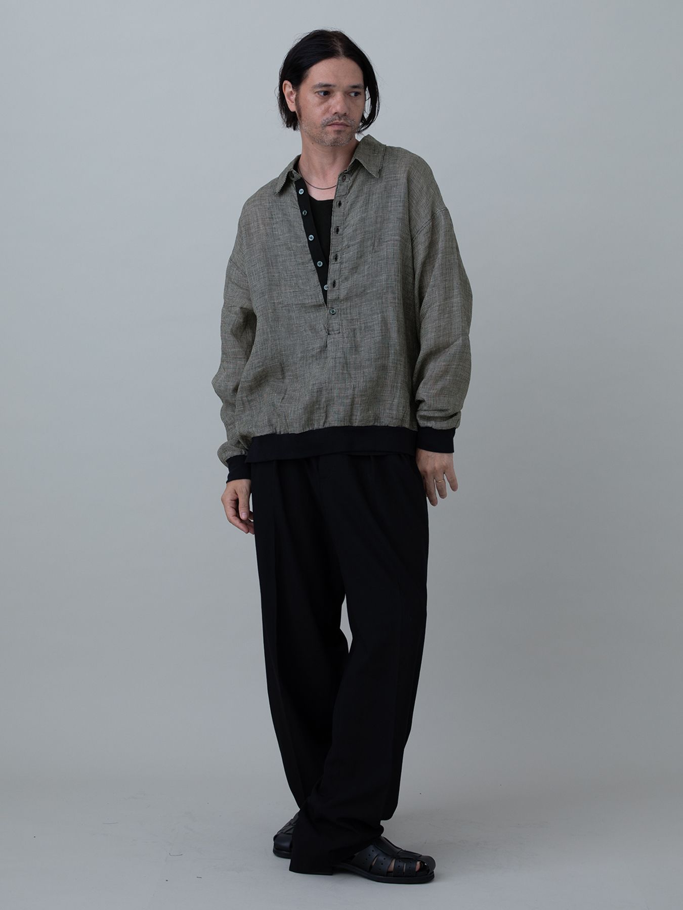 【予約品 11月23日(日) 締切】LINENSHEER POLO / リネン ポロシャツ / BEIGE千鳥