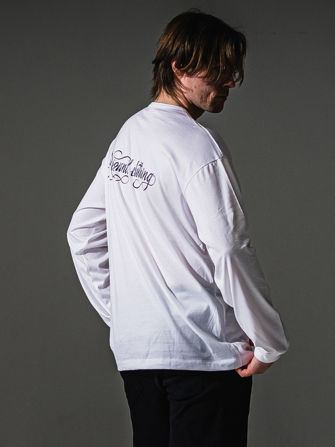 【予約品】PIN ST RC over longsleave Tee / ピンストライプロゴ オーバーサイズ ロングスリーブ Tシャツ / ホワイト