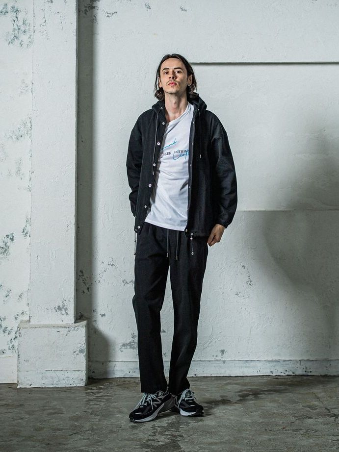 《予約11月17日19時締め》 DENIM JERSEY  coach hoodie / ジャケットパーカー / ブラック
