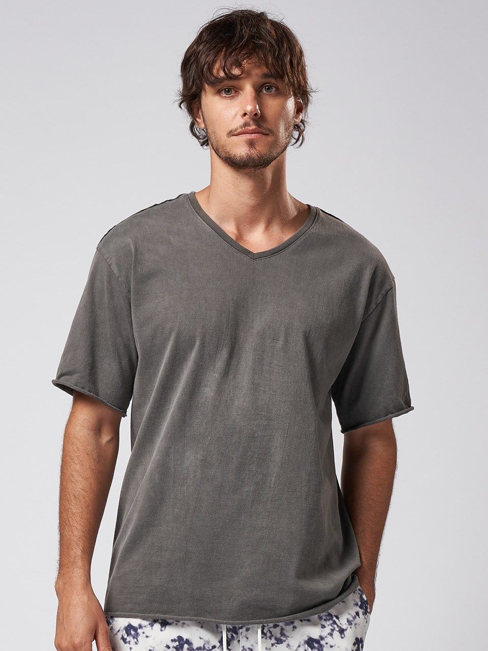 wjk - 《予約品》 wide cut-off V-neck S/S / VネックTシャツ / グレー