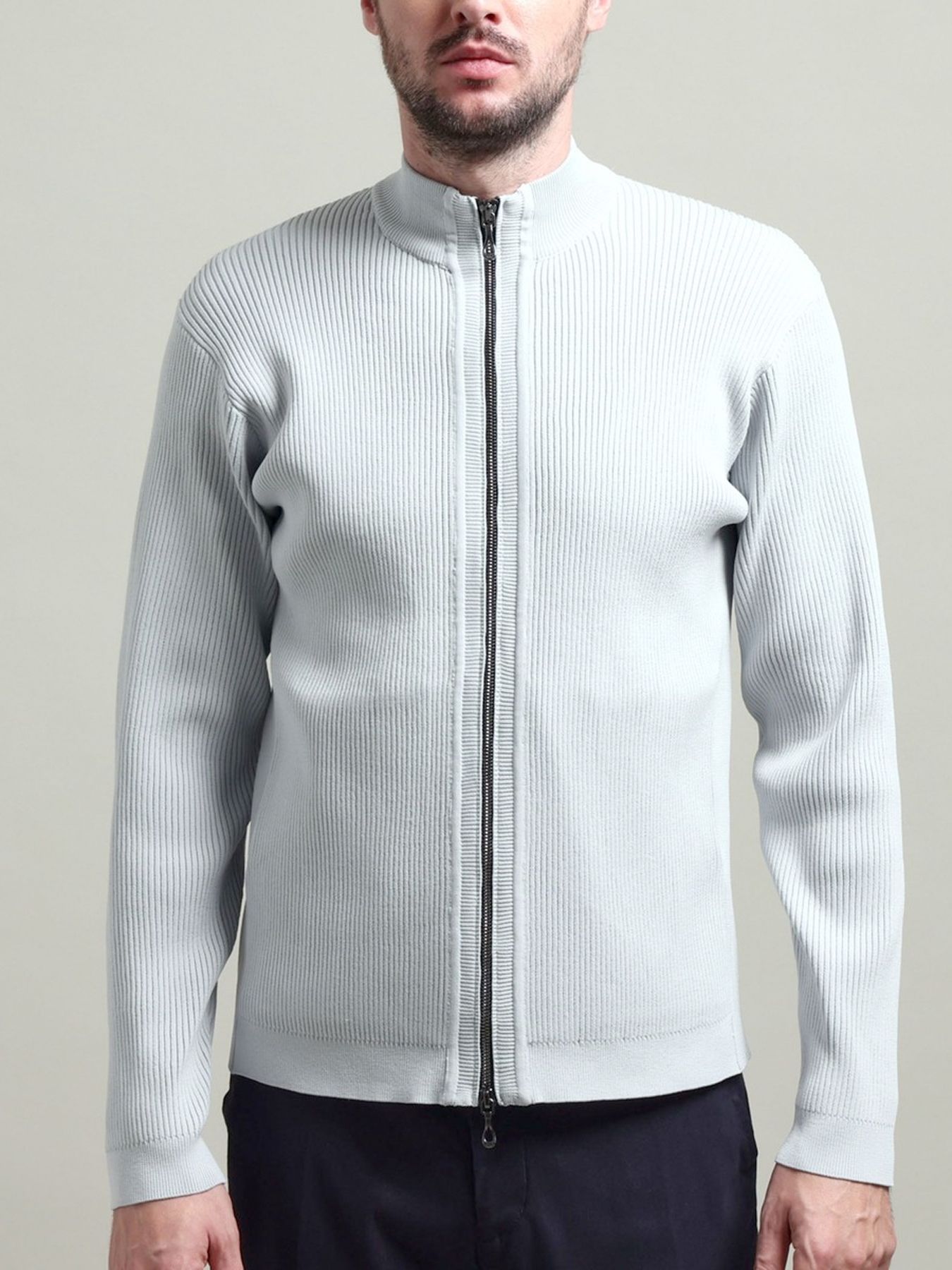 フルジップスタンドニットブルゾン / ライトグレー 【HIDEAWAYS BLACK】