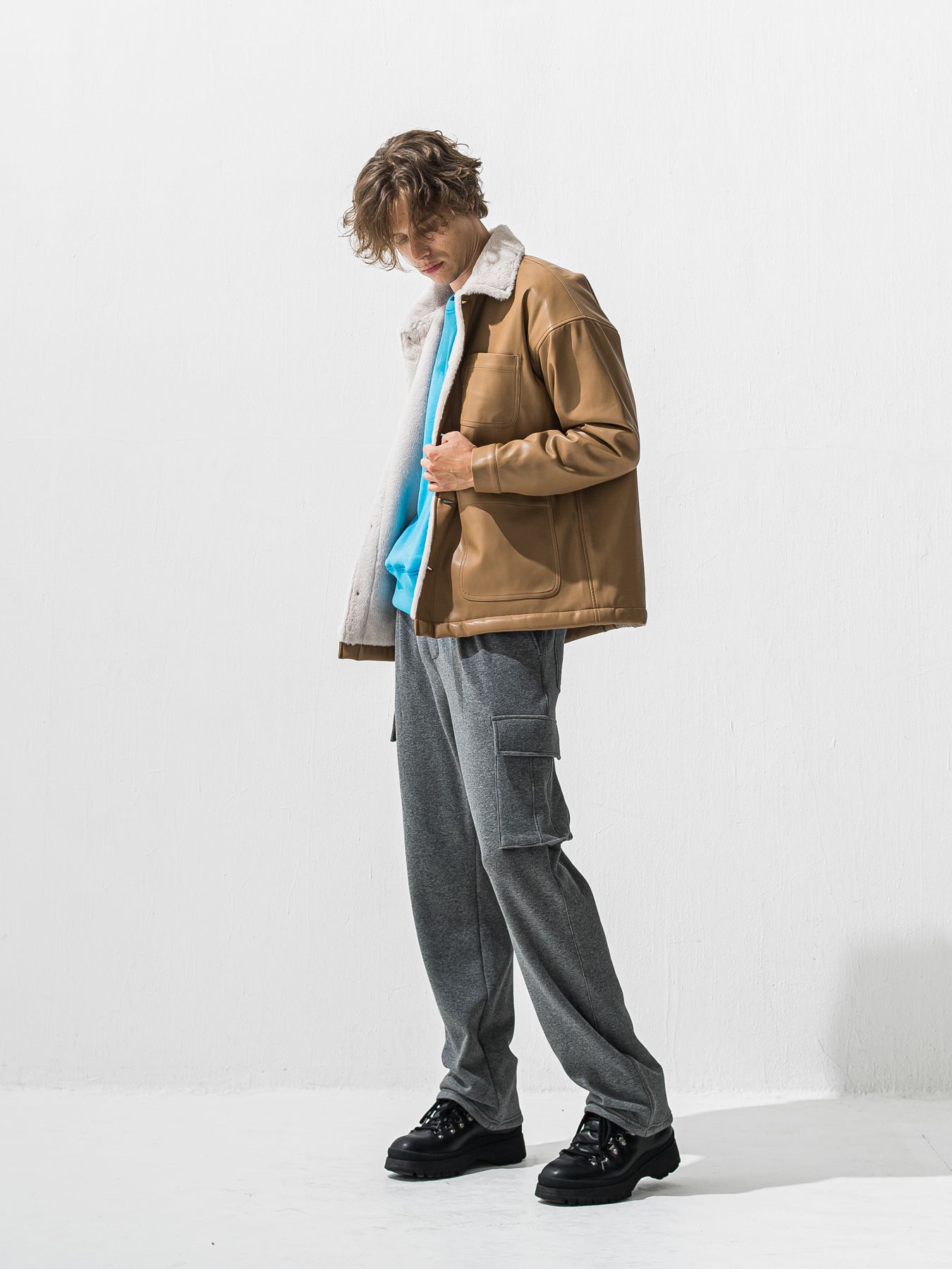 【予約品 9月6日(日) 締切】PIN ST RC VELOURS FLEECE DROP TRAINER / ピンストライプロゴ 裏起毛 ルーズトレーナー / ブルー