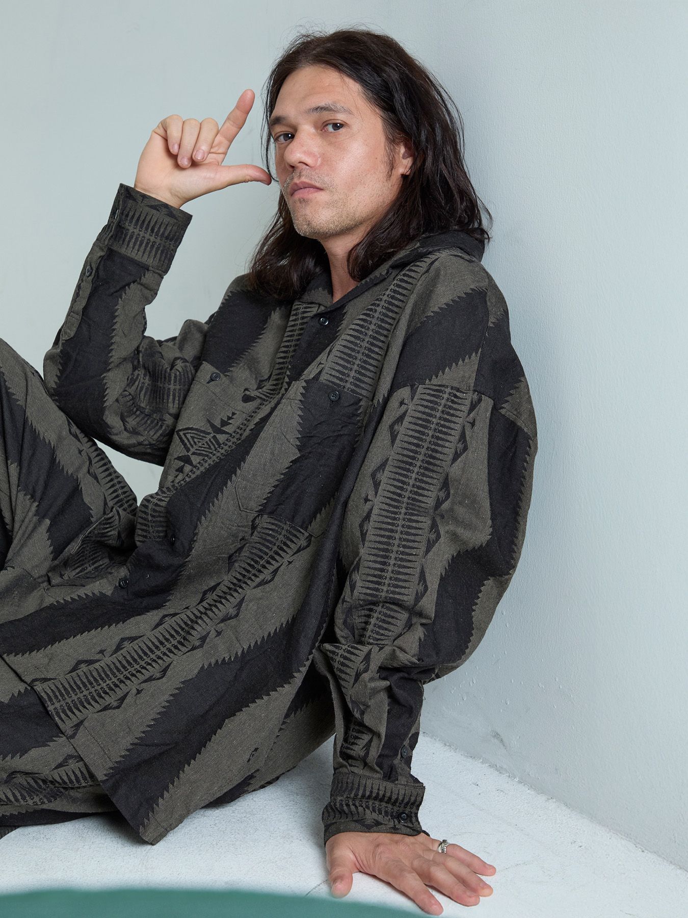 【予約品 6月2日(月) AM10時 締切】FOLKESTRIPE L/S / オーバーシャツ / チャコール×ブラック