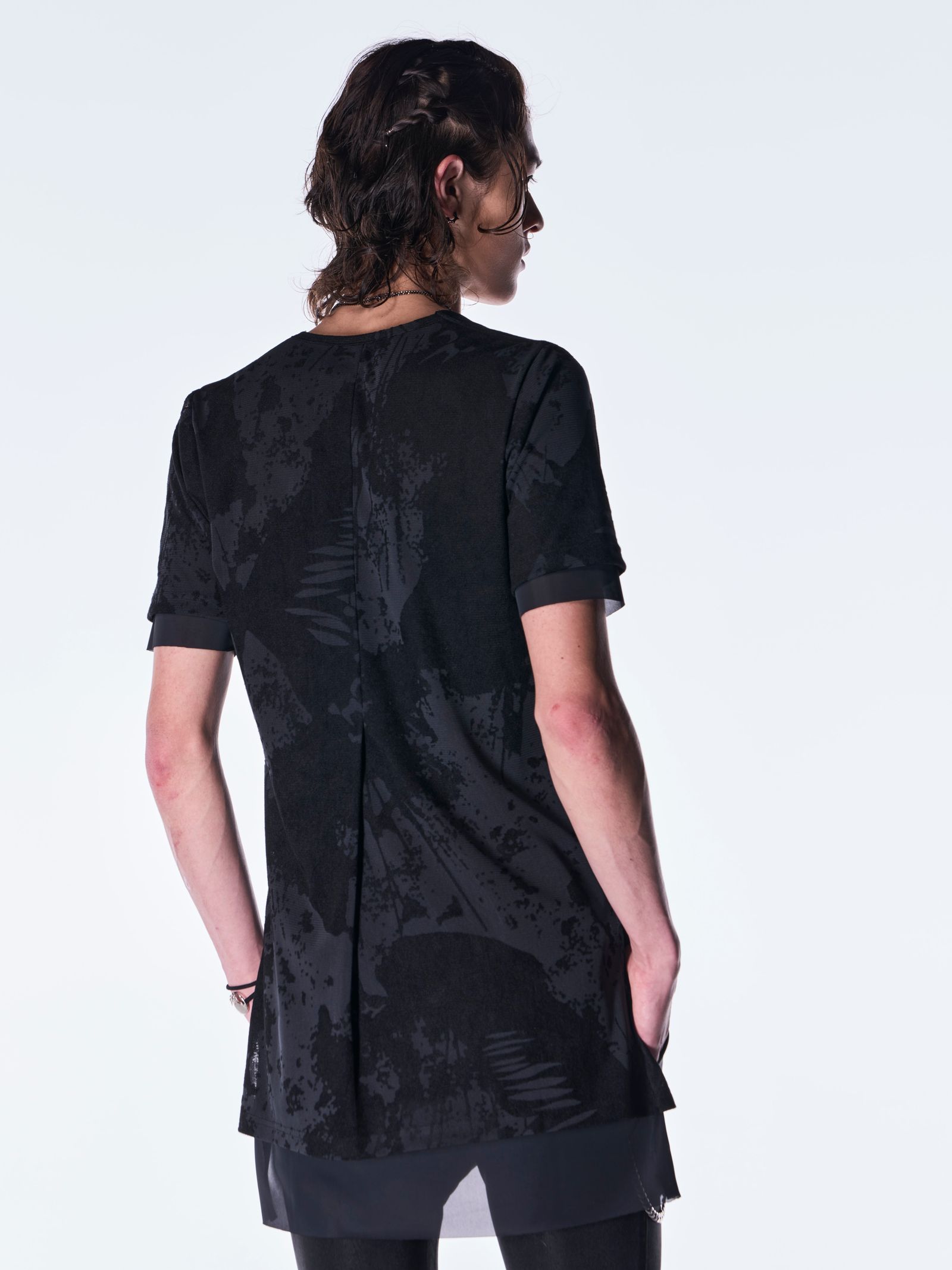 【予約品 6月29日(月) 締切】Opal Mesh Layered T-Shirt / オパールメッシュ レイヤード Tシャツ / ブラック×ブラック