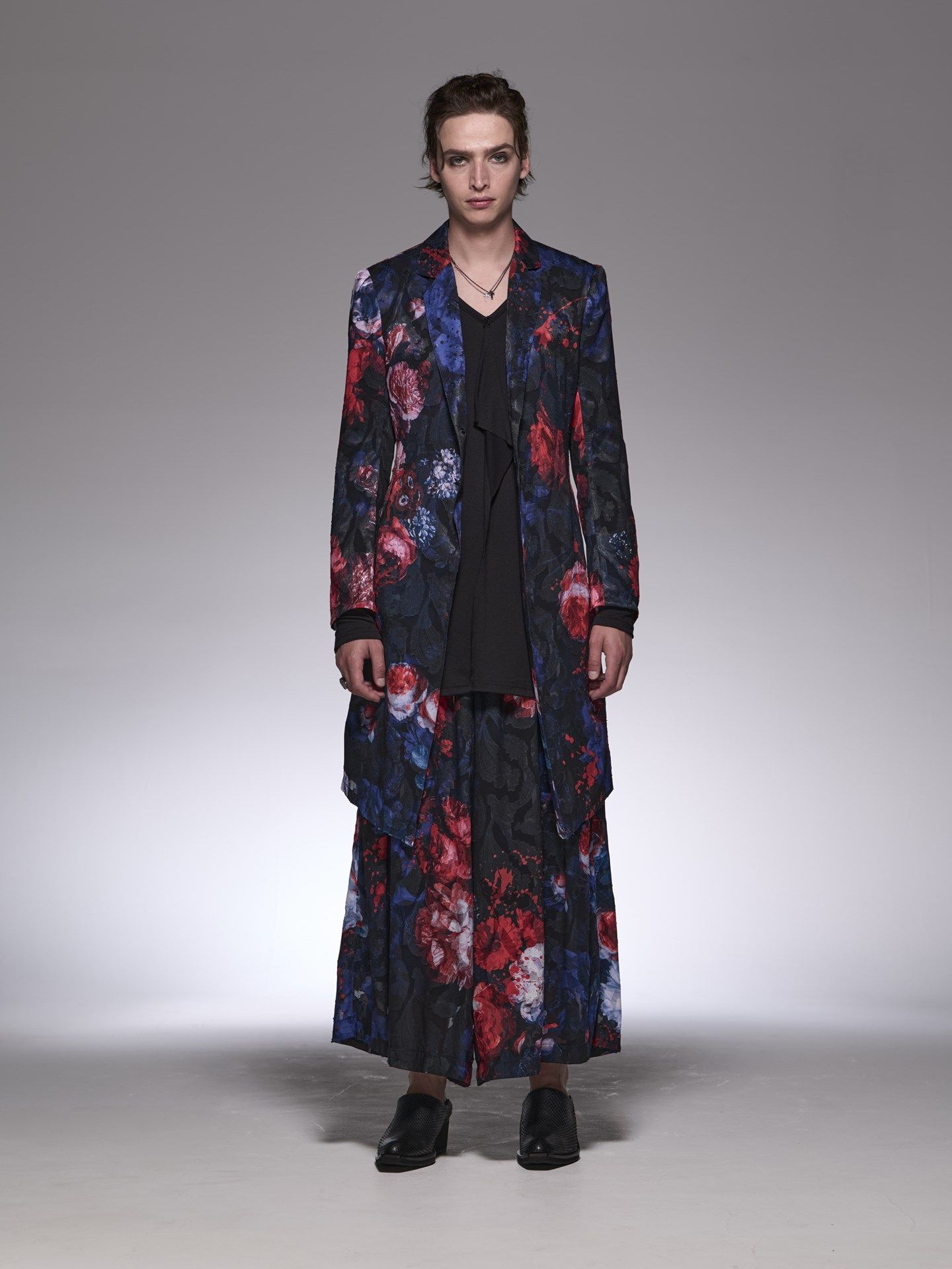 《予約品》 SplashFloraWideTuckSlacks / ワイドタックスラックス / ネイビー＆レッド