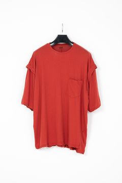 Hard Twist Cotton Oversize Layered Crew Neck T-shirt    / レッド 【STRUM】