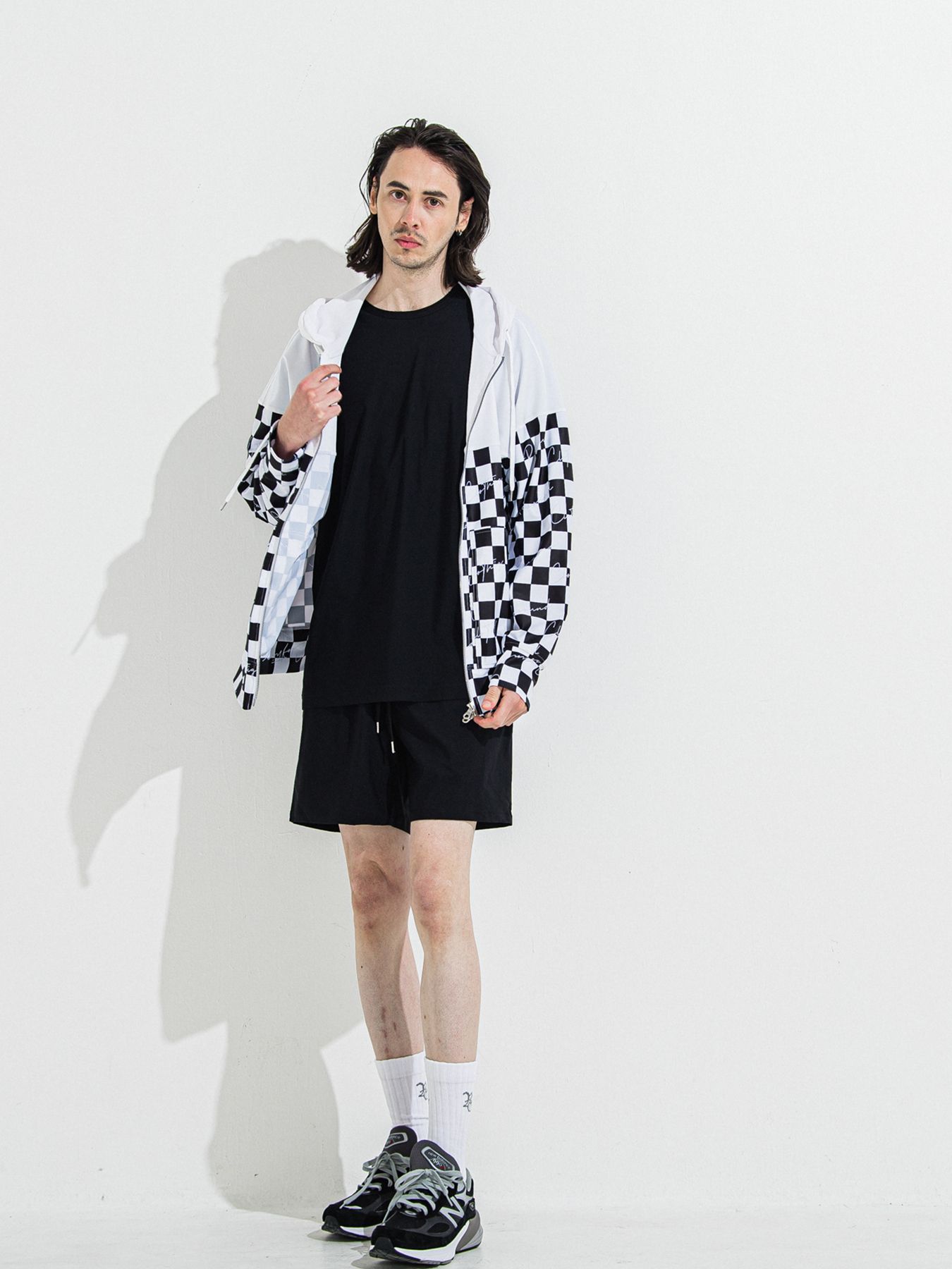 【予約品 】RASH OVER ZIPUP HOODIE / ラッシュガード オーバーサイズジップアップパーカー / チェッカーフラッグ