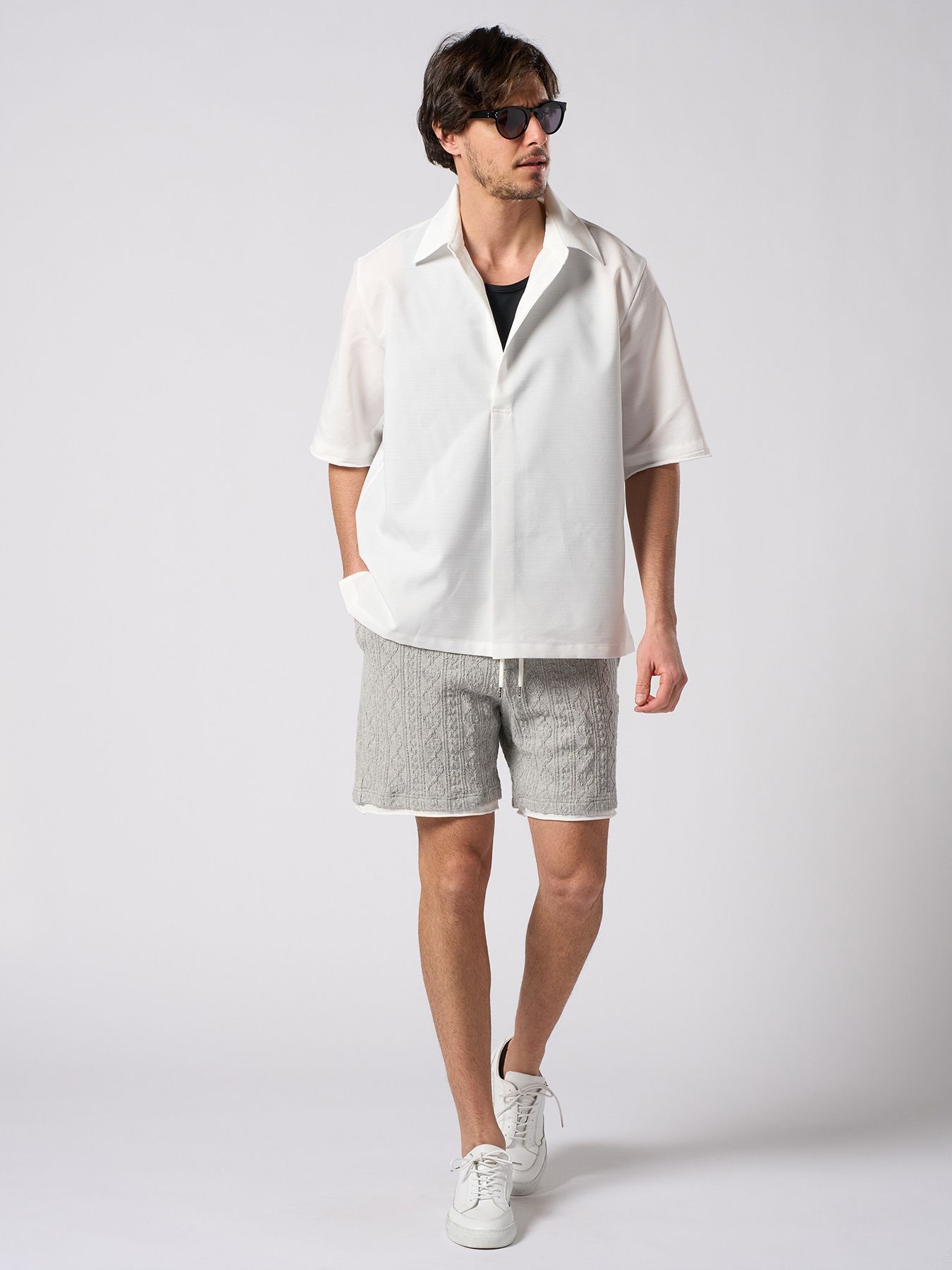 【予約品 1月25日(日) 締切】jacquard summer knit shorts / ジャガード サマーニット ショーツ / 杢グレー