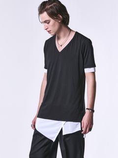SlitHemLayeredT-Shirt / スリットレイヤードTシャツ / ブラック・ホワイト