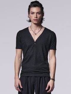 《予約品》 Henry Neck T-Shirt / ヘンリーネックTシャツ / ブラック