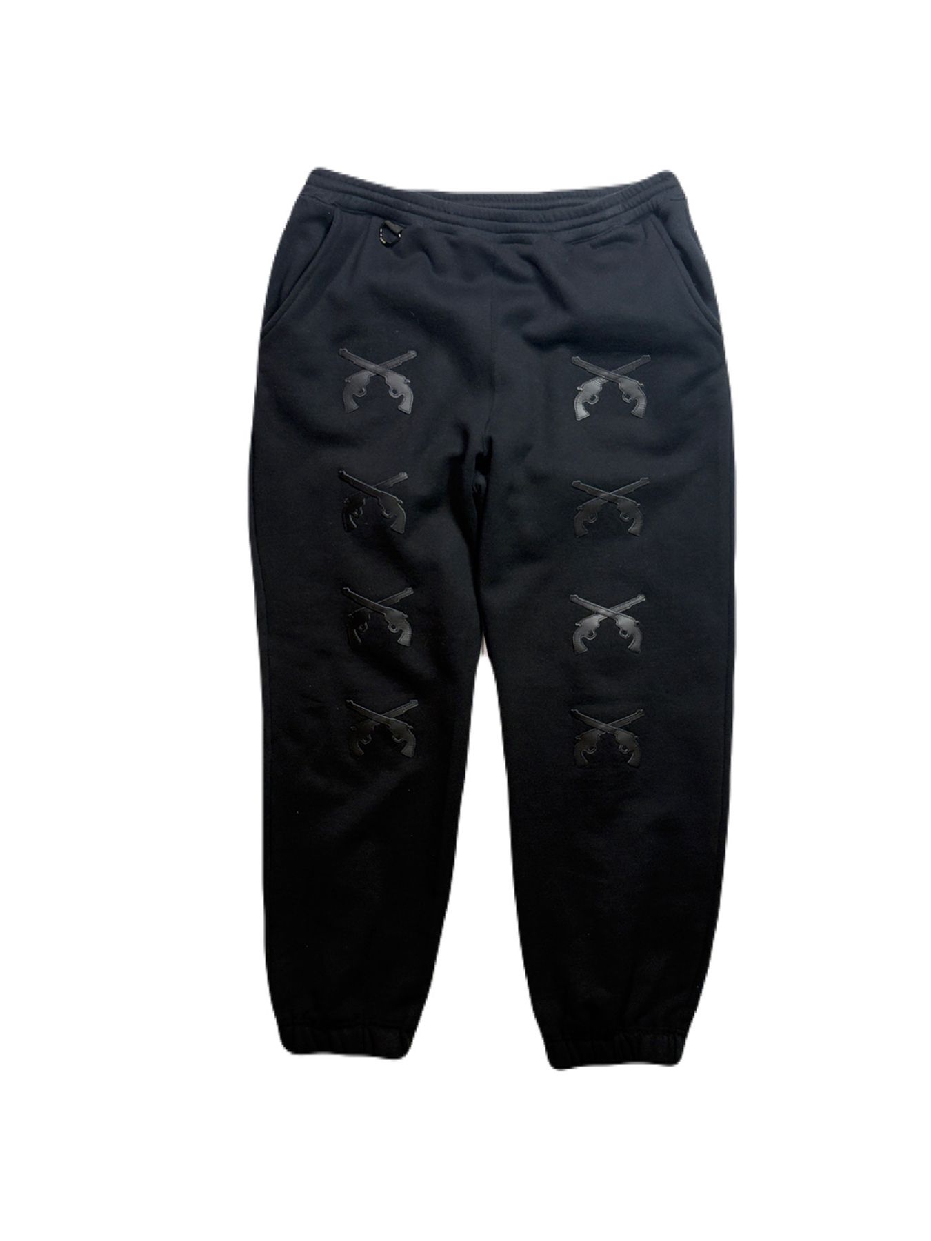 【予約品 3月9日(月) 18:00 締切】LEATHER PATCH PANTS / レザーパッチ スウェットパンツ  / ブラック