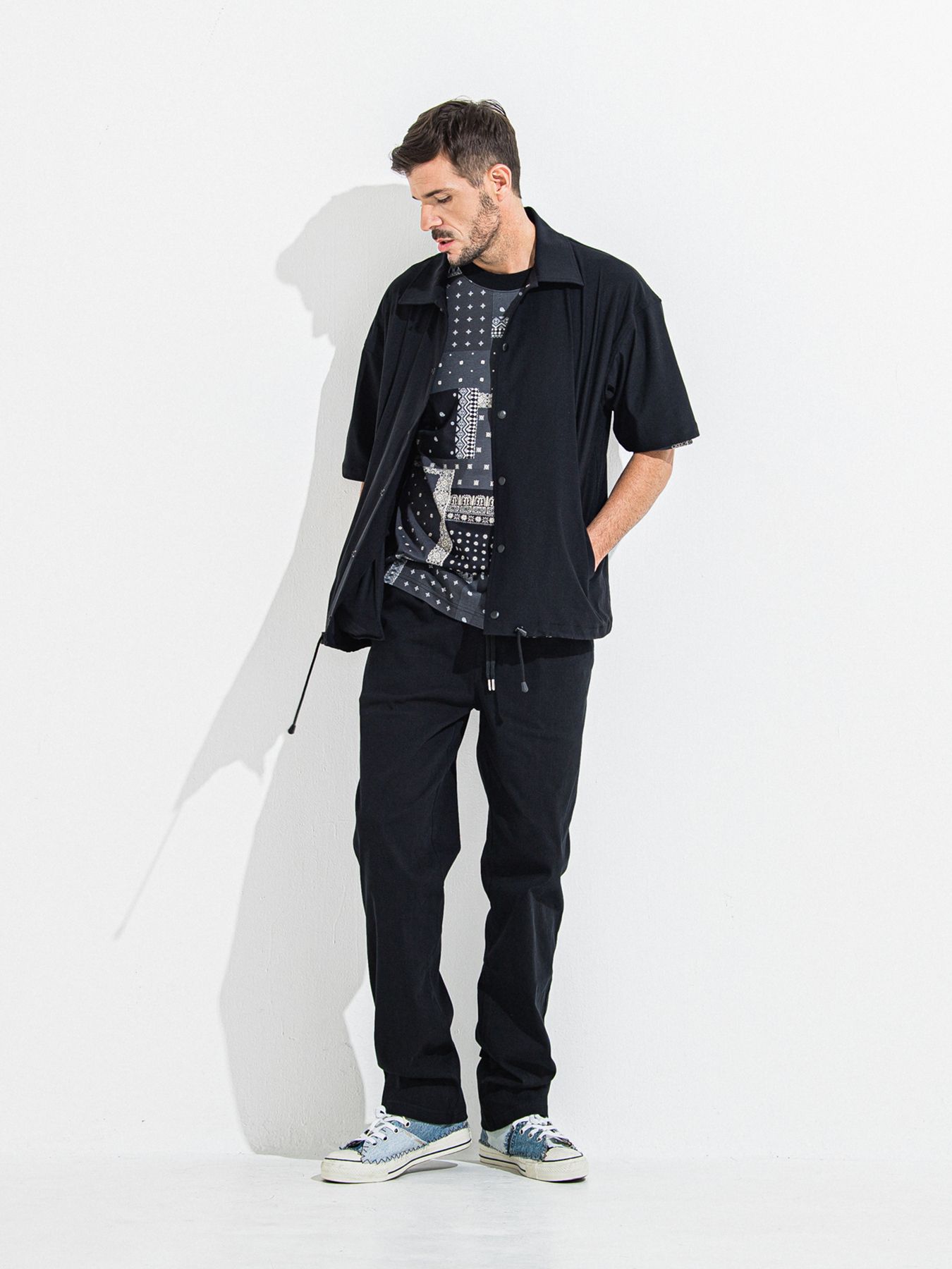 【予約品】NYLON HALF COACH JACKET / ナイロンハーフコーチジャケット / ブラック