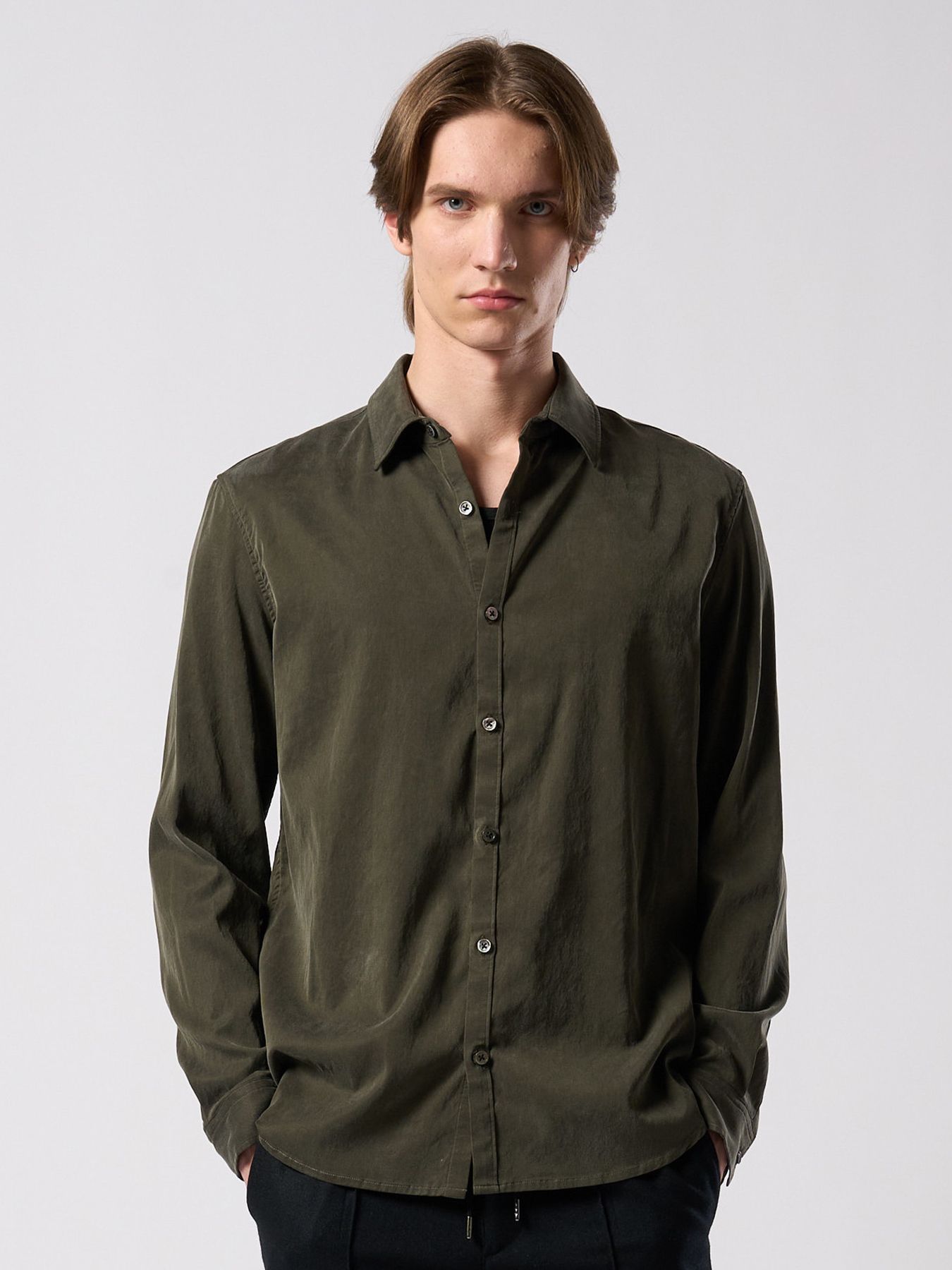 【予約品 4月19日(日) 18時締切】cupuro fibril dress shirt / キュプラフィブリル ドレスシャツ / フェードカーキ