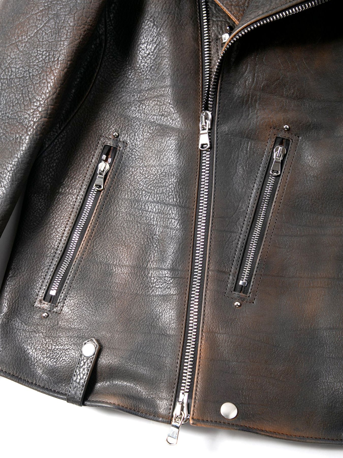 【予約品 10月12日(日) 締切】Full Vegetable Tanned Italian Double Shoulder Steer Hide Garment Burning Dyed Double Riders / イタリアンダブルショルダー燃焼製品染めダブルライダース / HI-FLYER