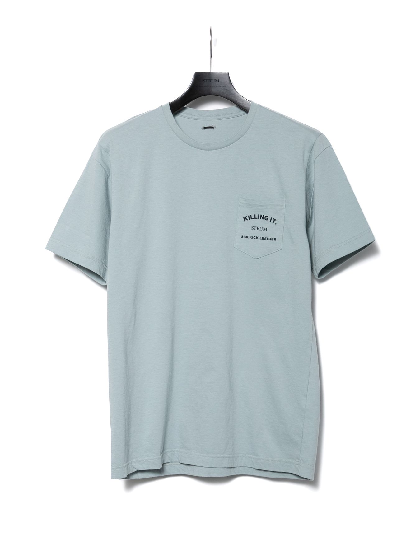 【予約品 10月12日(日) 締切】Natural Soft Cotton Chest Pocket Printed Crew Neck T-shirt / 30/-ナチュラルソフト天竺 胸ポケット クルーネック プリントTシャツ / グレーグリーン