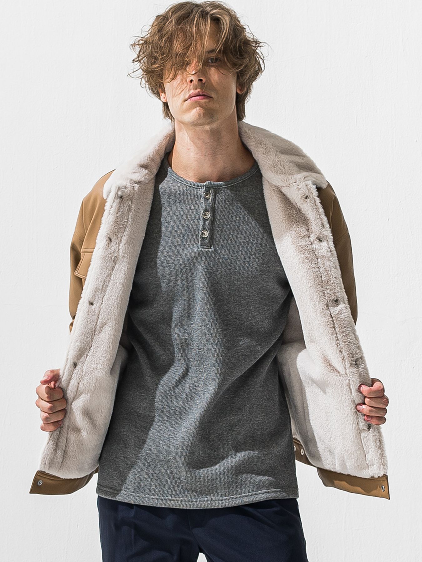 【予約品 9月6日(日) 締切】LEATHER FUR OVER G / レザー ファー オーバー Gジャン / ベージュ