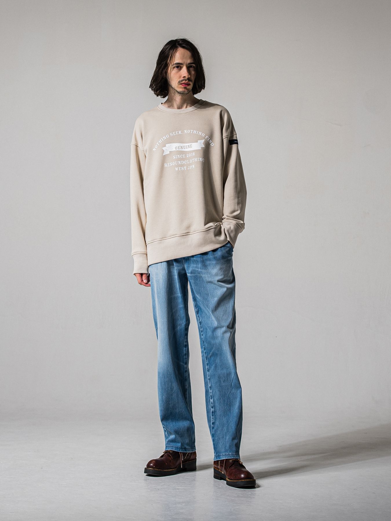 【予約品 11月16日(日) 締切】HF URAKE COLLEGE DROP TRAINER / 裏毛 カレッジロゴルーズ トレーナー / グレージュ