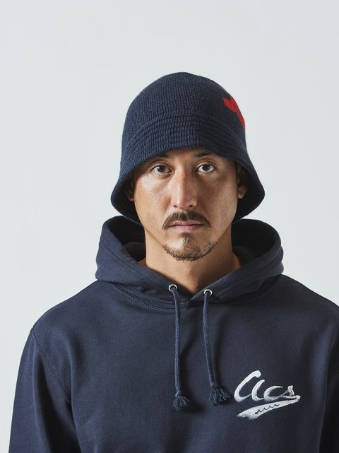 (予約品)  muta WAVE Logo Knit Bucket Hat / バケットキャップ / ネイビー・レッド 【Acanthus×muta】 10月上旬頃入荷予定