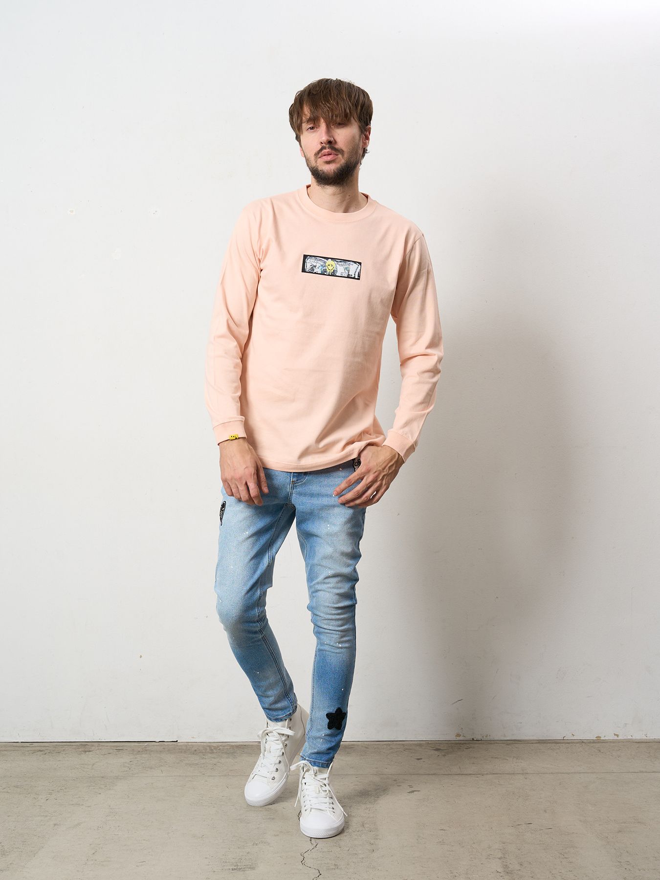 5.6ozコットン天竺 YOU GOT THIS シークインLS Tシャツ / ペールピンク