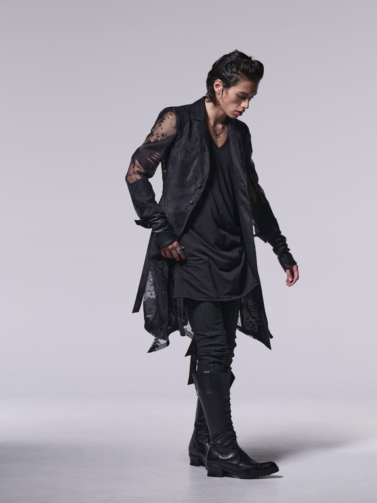《予約品》  蝶オパール加工FlareJacket / フレアジャケット / ブラック