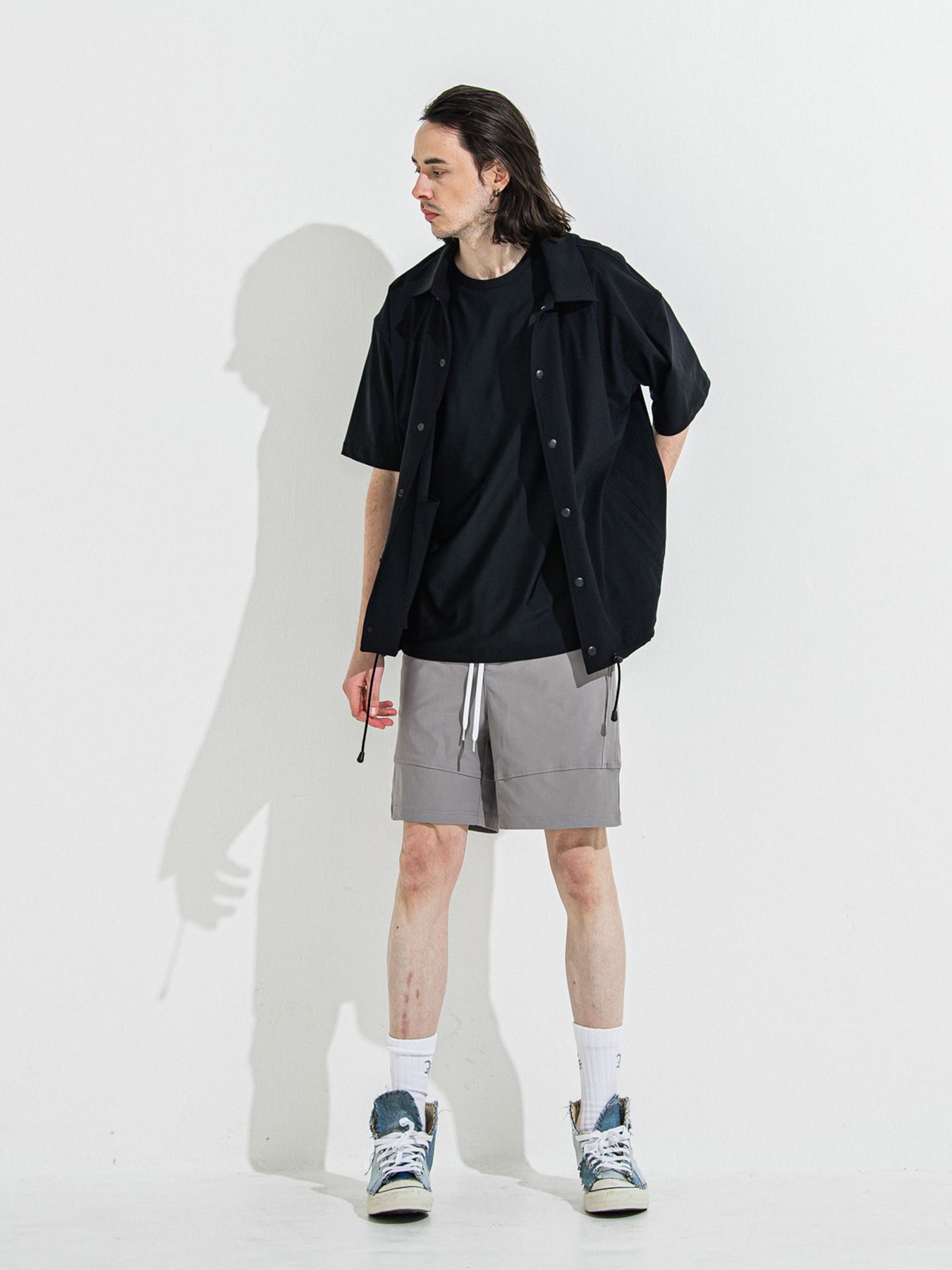 【予約品】NYLON HALF COACH JACKET / ナイロンハーフコーチジャケット / ブラック
