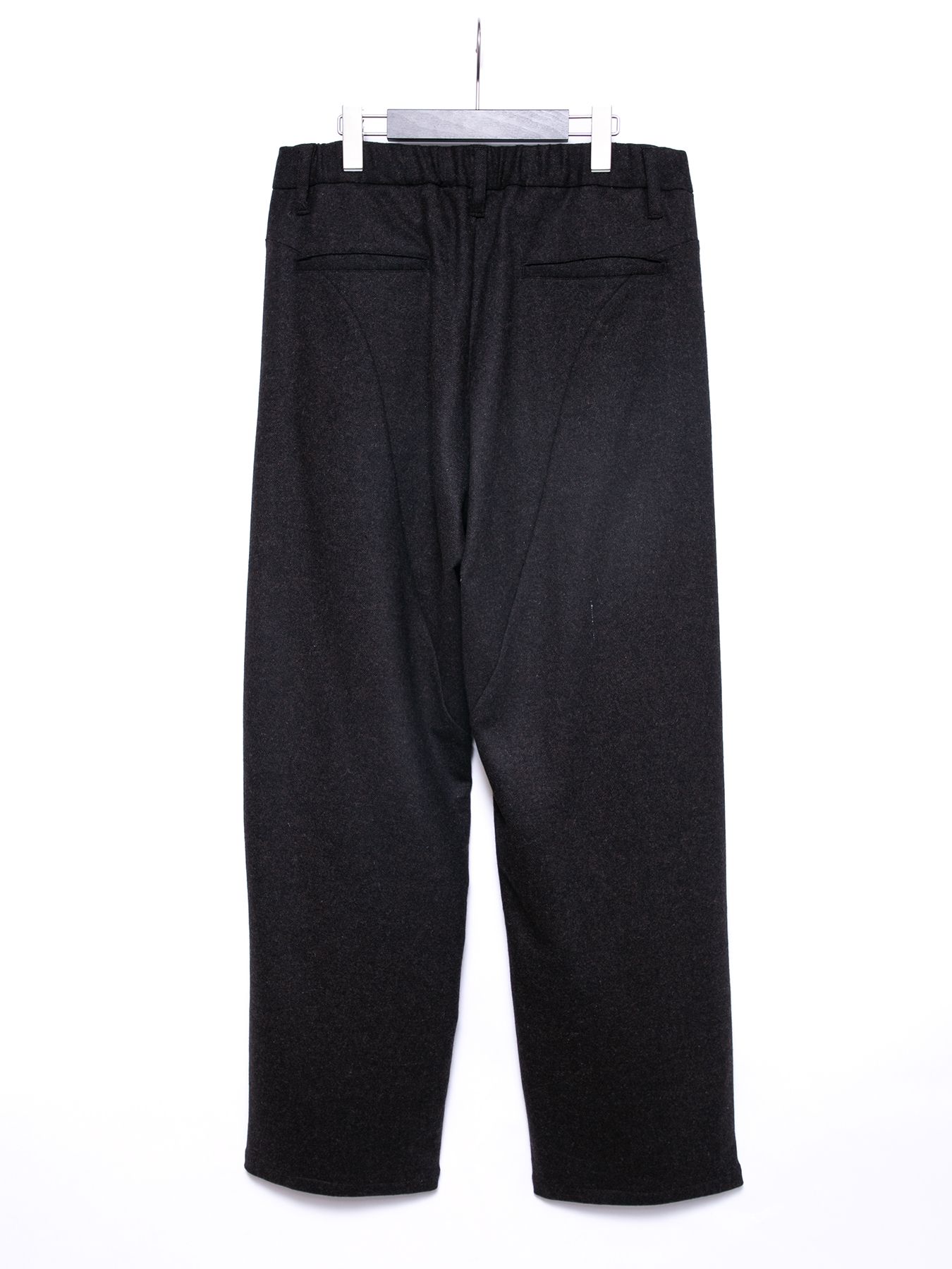 【予約品 4月6日(月) 締切】Stretch recycled wool cashmere blend Twill Barrel Wide Pant / カシミア混 ストレッチ リサイクルウール ツイル バレル ワイド パンツ / ブラウン