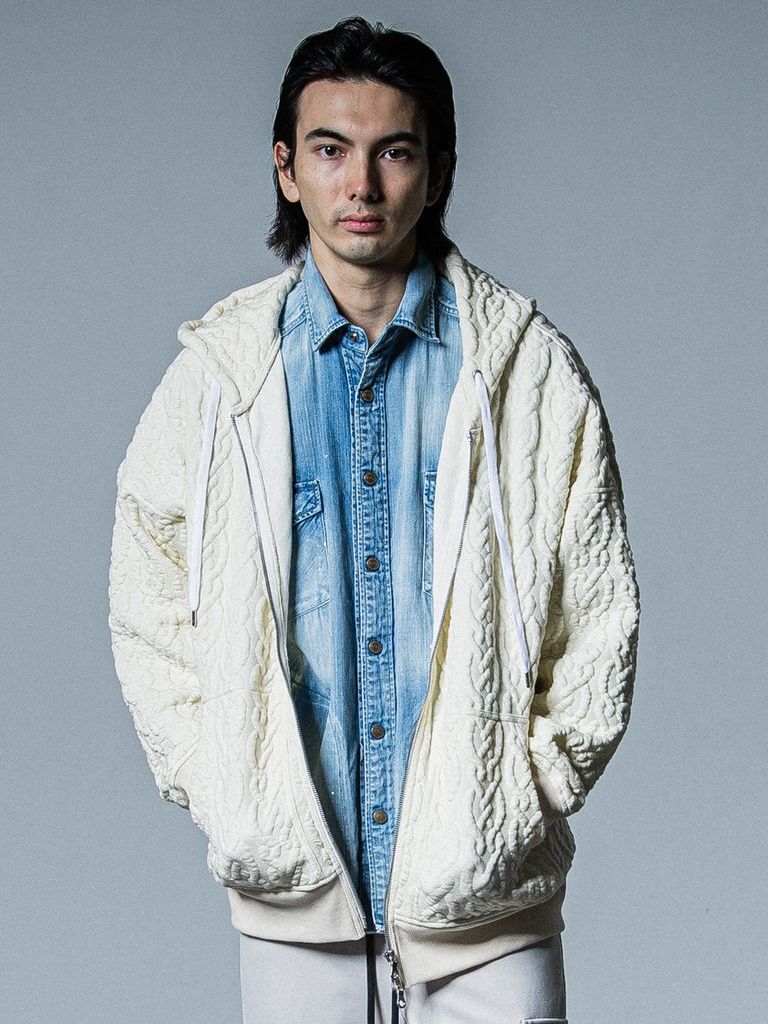 《予約品》 cable drop zip hoodie / パーカー / ホワイト