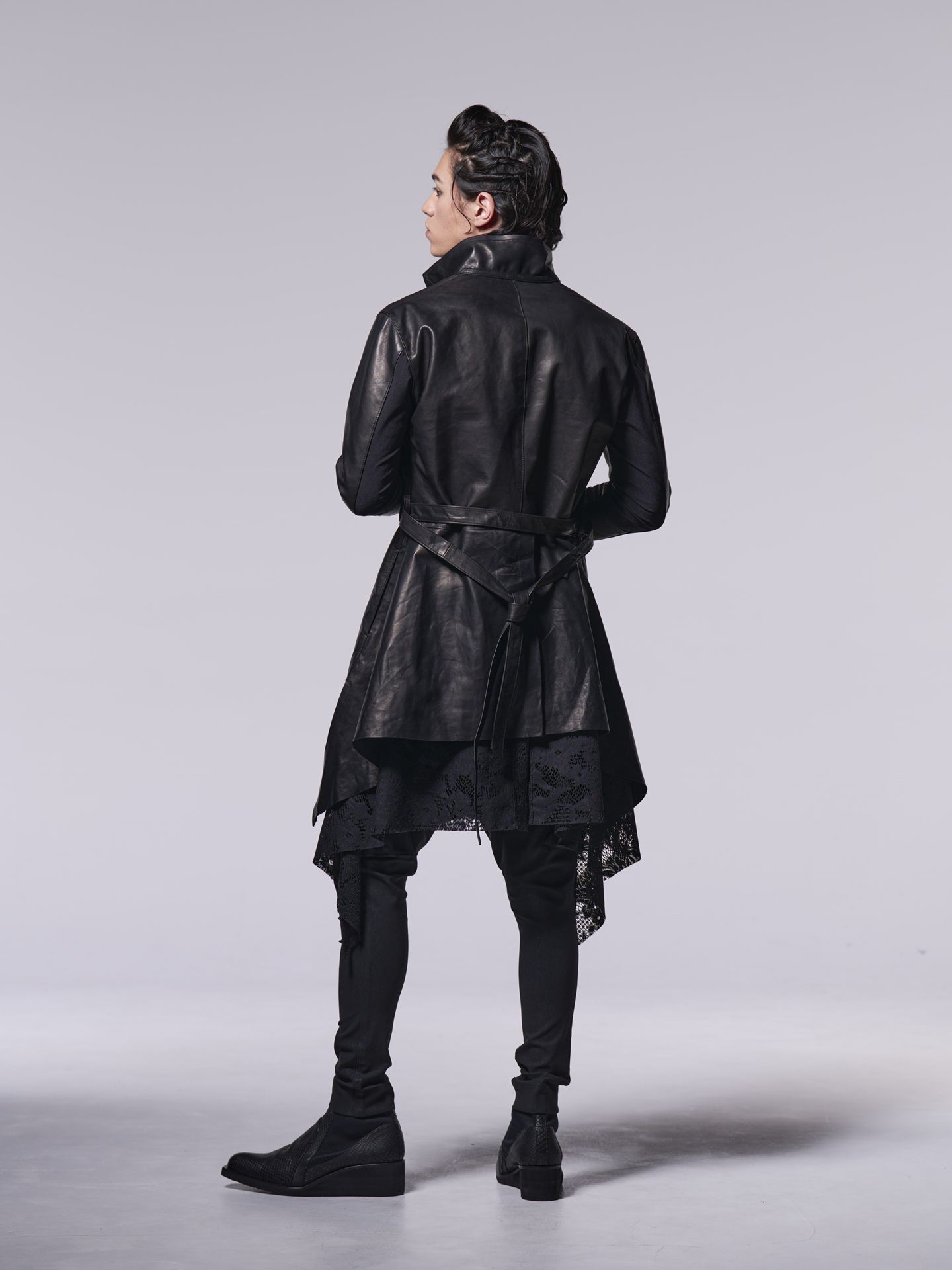《予約品》 StandCollarLeatherFlareShirt / レザーフレアシャツ / ブラック