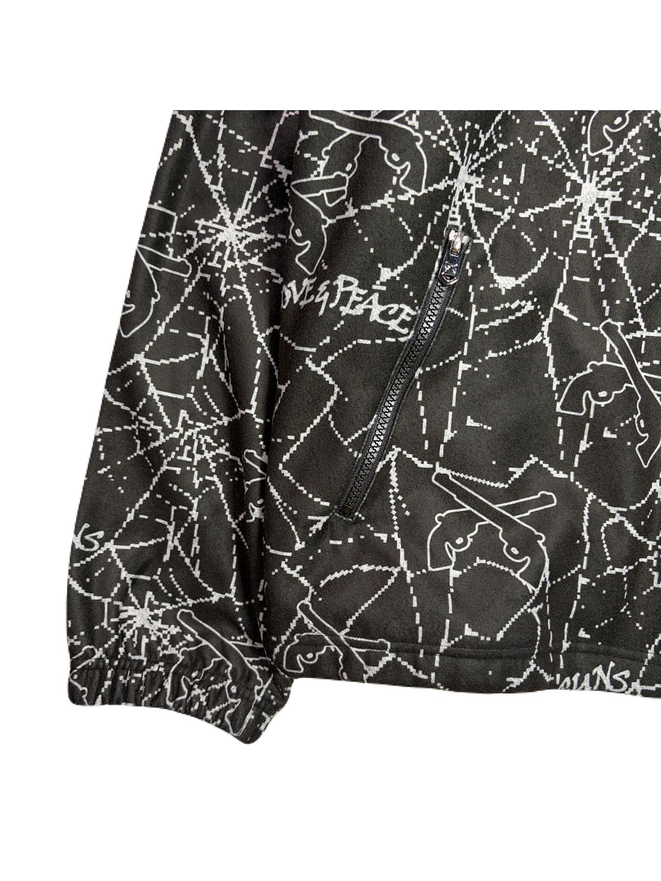 【予約品 3月9日(月) 18:00 締切】SPIDER PRINT JKT CRY / クリスタルクロスガン スパイダープリント フリース ジャケット / ブラック×グレー