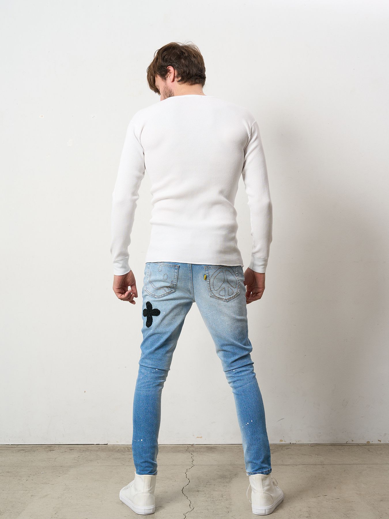 【予約品 5月8日(木) AM10時 締切】 ヘビーコットンワッフル ロゴ＆ハート刺繍 LS サーマル / ホワイト