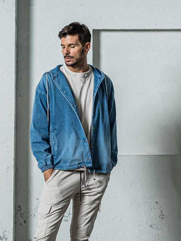 《予約11月17日19時締め》 DENIM JERSEY  coach hoodie / ジャケットパーカー / ライトインディゴ