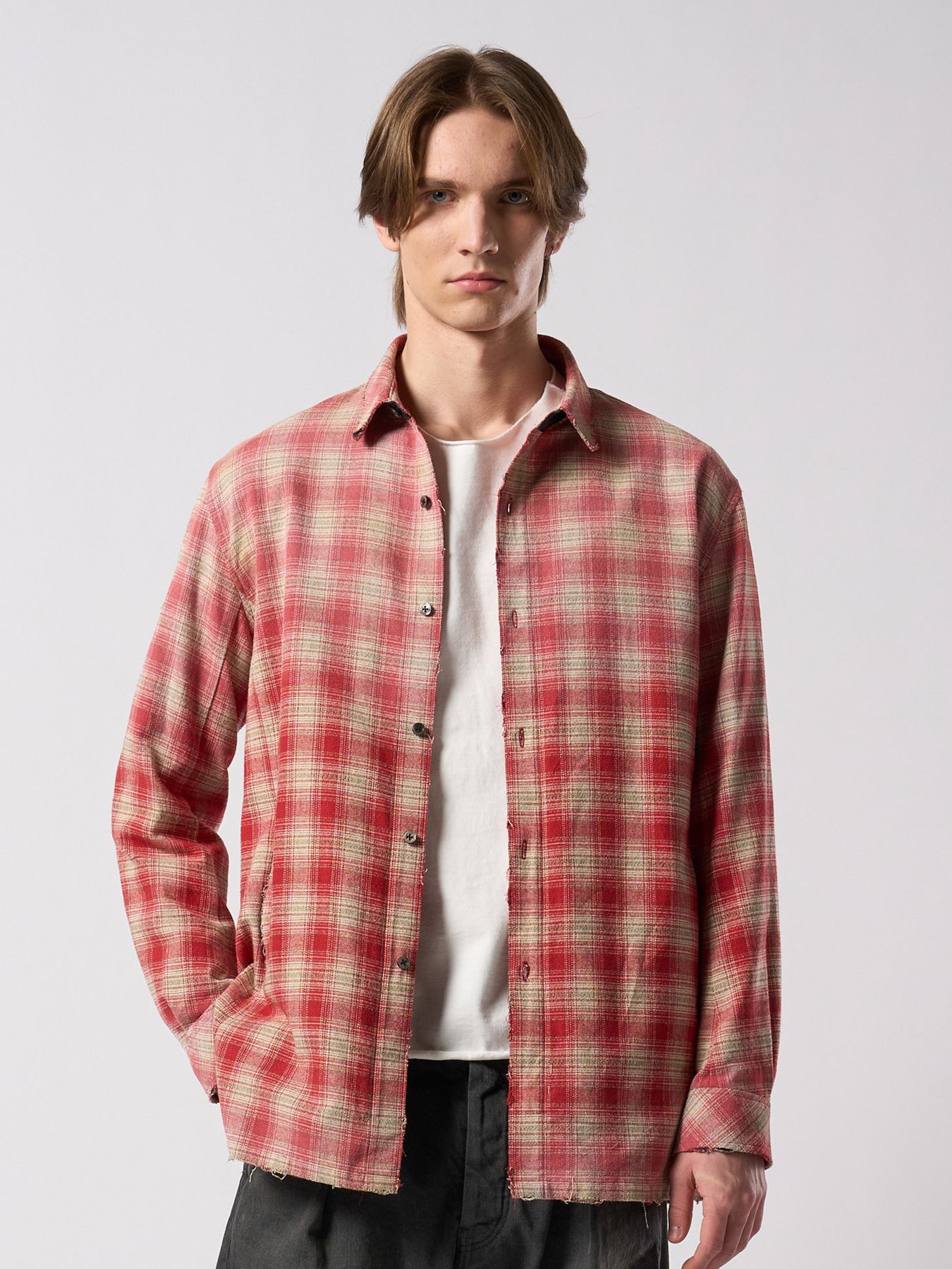 【予約品 4月19日(日) 18時締切】aging loose check shirt / エイジング ルーズ チェックシャツ / フェードレッド