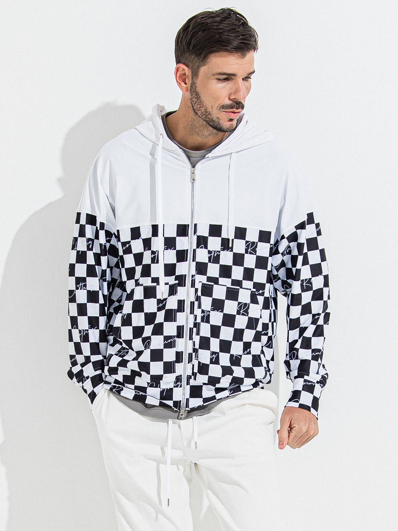 【予約品 】RASH OVER ZIPUP HOODIE / ラッシュガード オーバーサイズジップアップパーカー / チェッカーフラッグ
