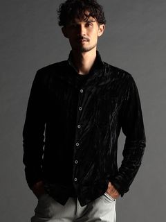 ストレッチプリーツベロア スタンドシャツ  / ブラック 【NICOLE CLUB FOR MEN】
