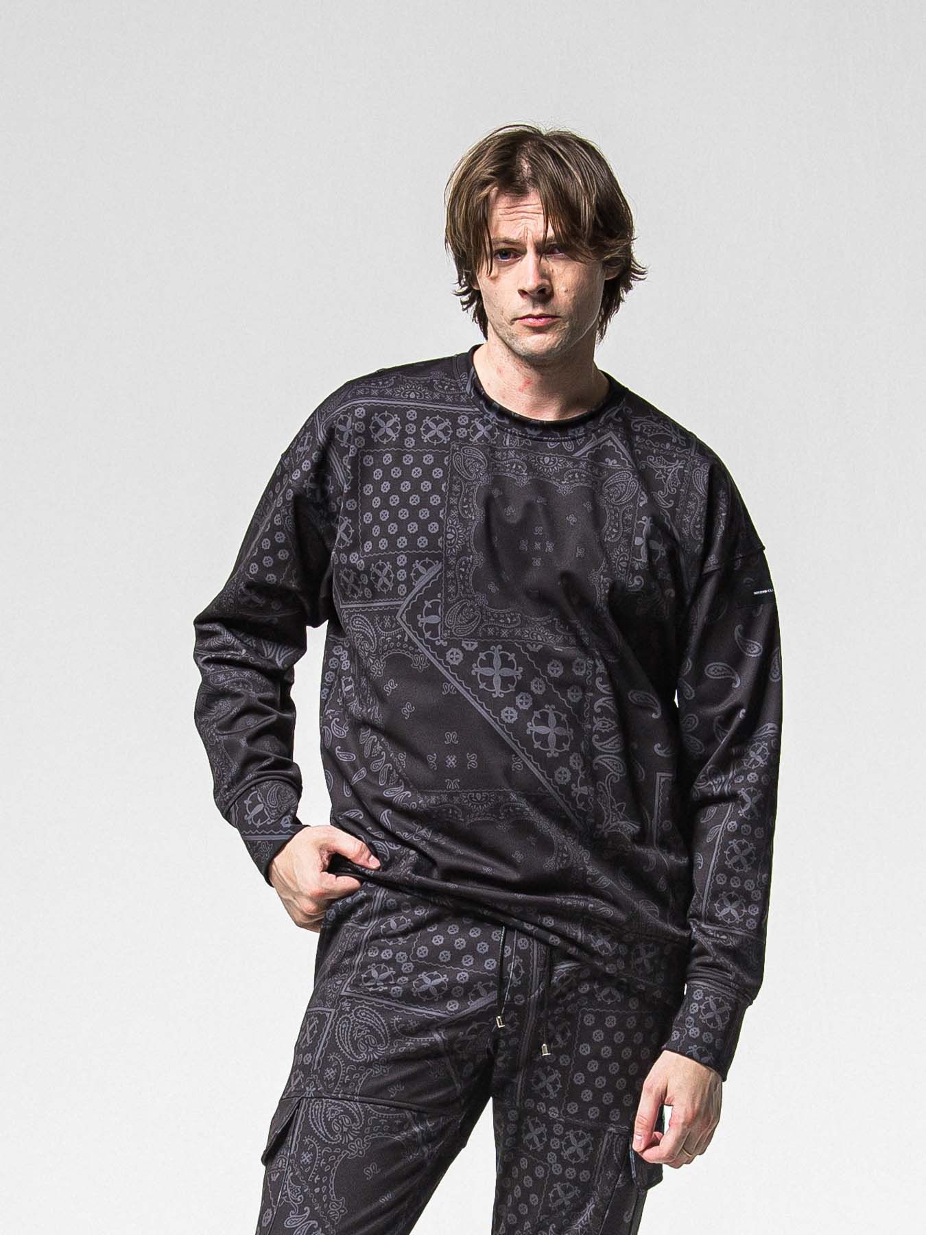 【予約品 8月31日(日) 締切】PAISLEY BACK FLEECE DROP TRAINER / ペイズリー バックフリース ドロップショルダートレーナー / ブラック