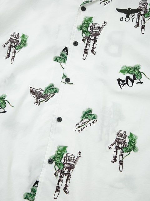 ROBOT PRINTED OPEN COLLAR SHIRT /プリントオープンシャツ / ホワイト 【BOY LONDON】