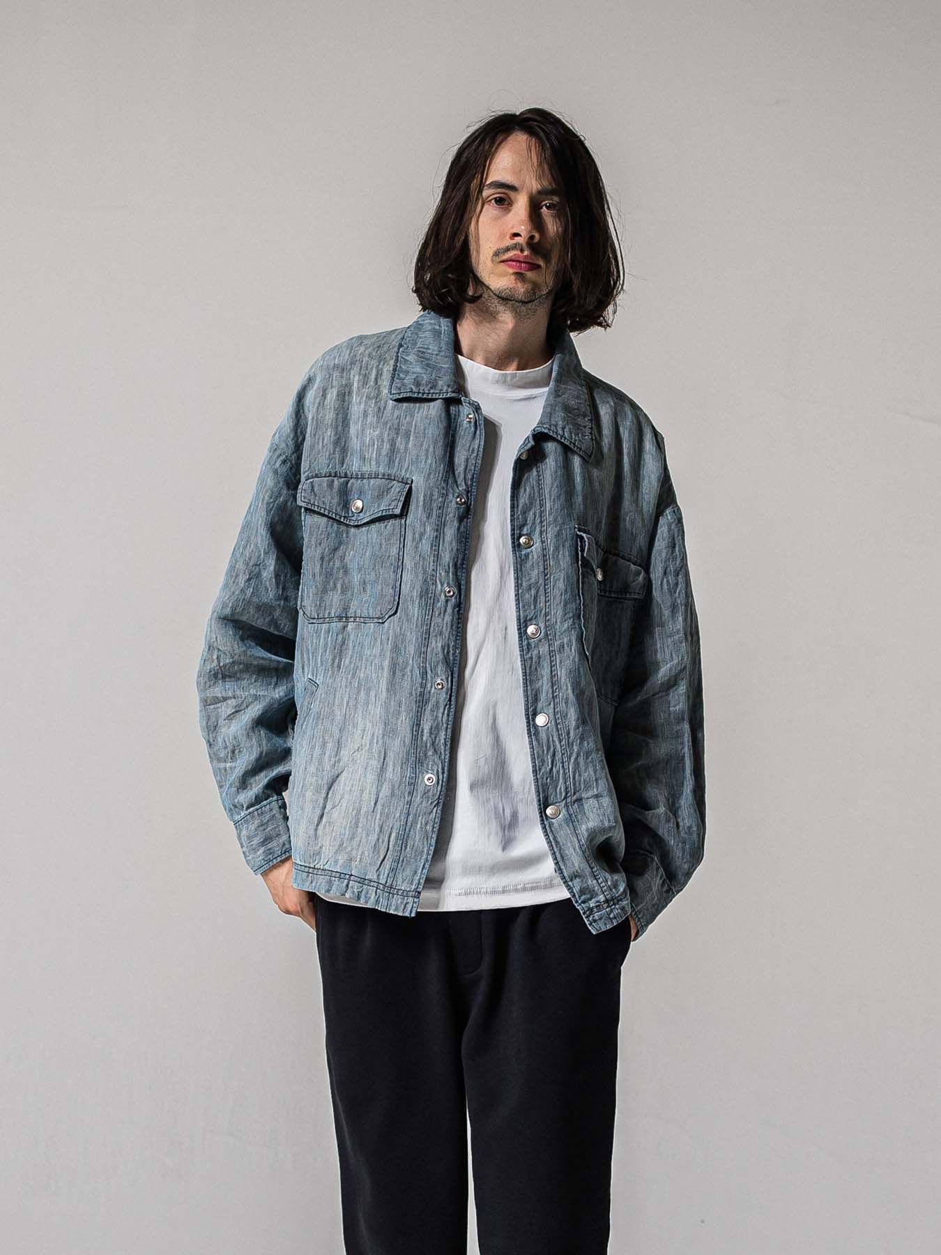 【予約品 11月16日(日) 締切】INDIGO LINE JACK SHIRTS / インディゴ リネン CPOジャケット / ライトインディゴ