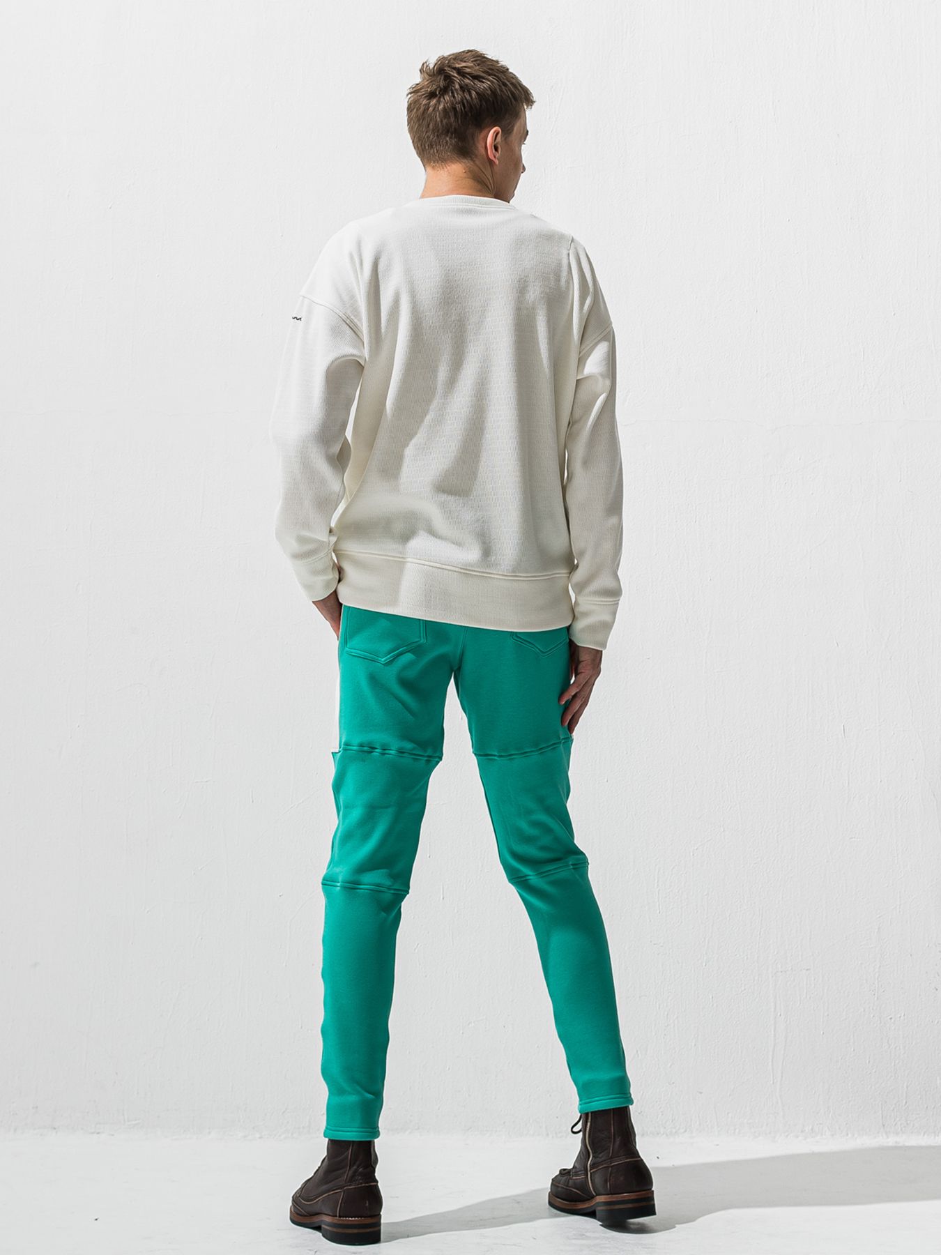 【予約品 9月6日(日) 締切】VELOURS FLEECE THERMAL LOOSE TRAINER / 裏起毛 ハニカムサーマル ルーズトレーナー / ホワイト