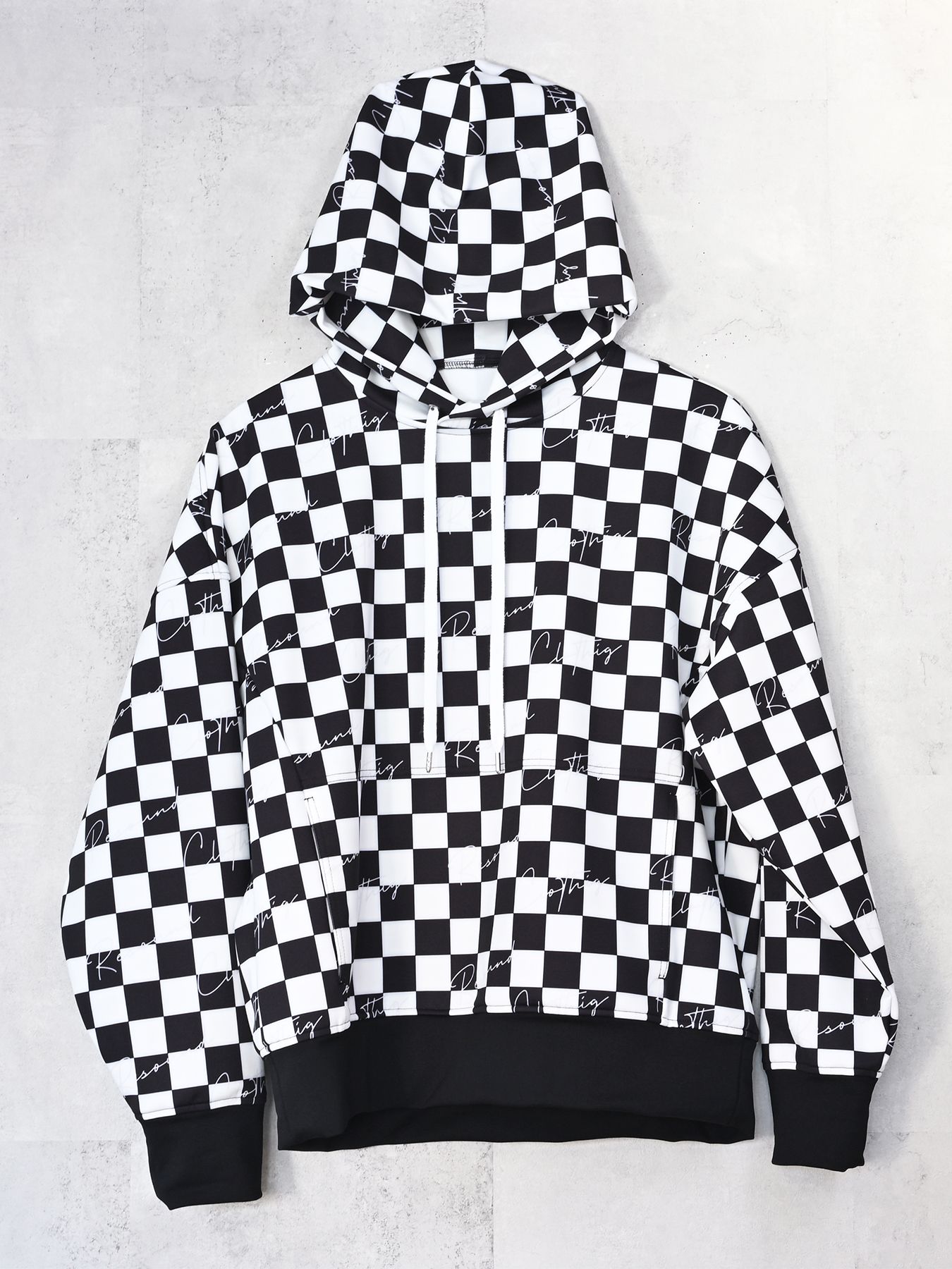【予約品 9月6日(日) 締切】CHECKER BACK FLEECE TRAINER / 裏起毛 ルーズフーディー / ホワイト×ブラック