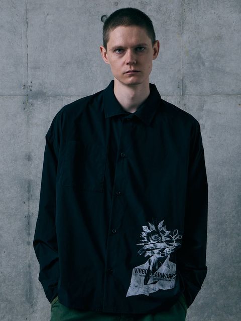 COLLISION SHIRT / プリント ワイドシルエットシャツ / BLACK