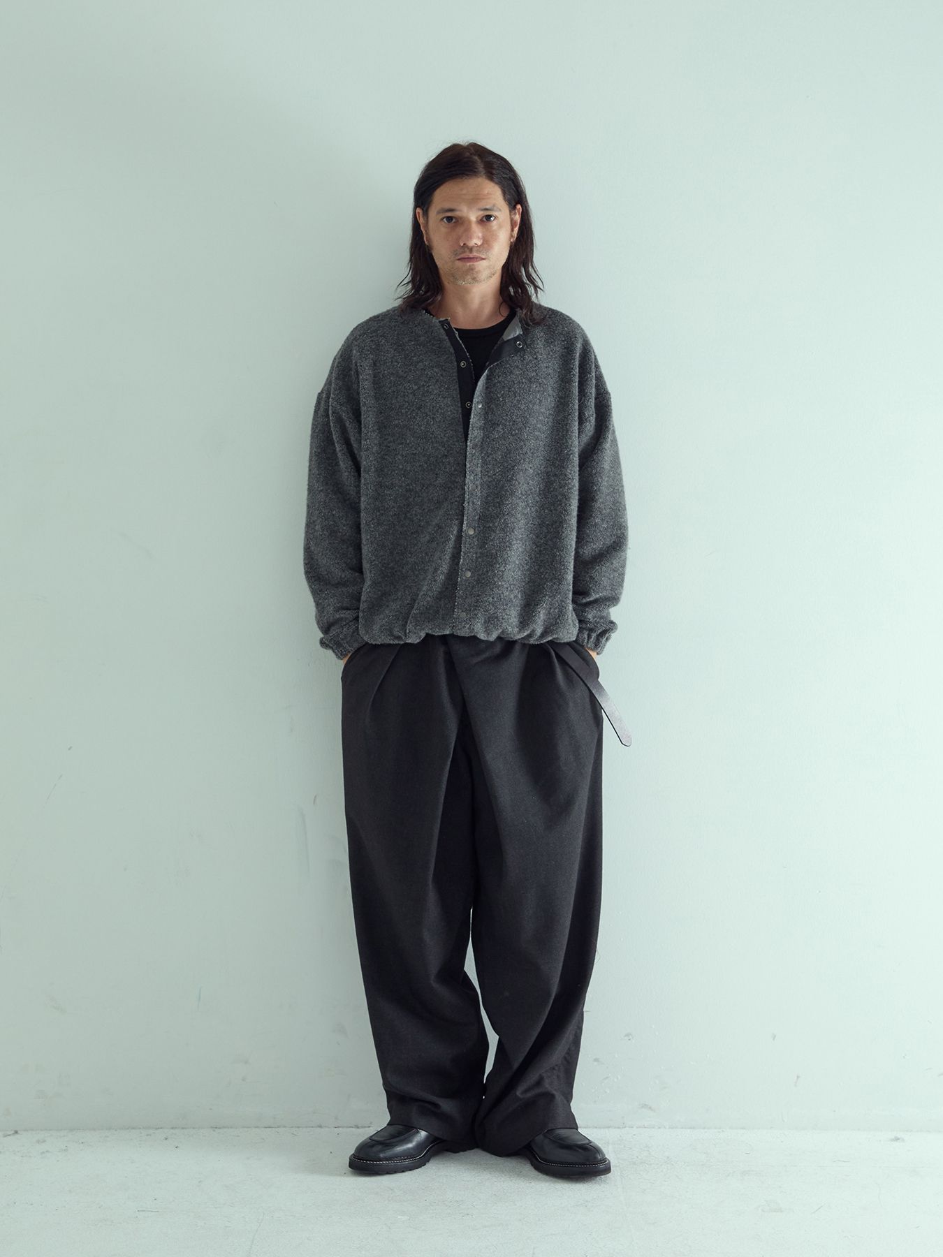 【予約品 】WOOLSNAP / ウールパイル カーディガン / 杢グレー