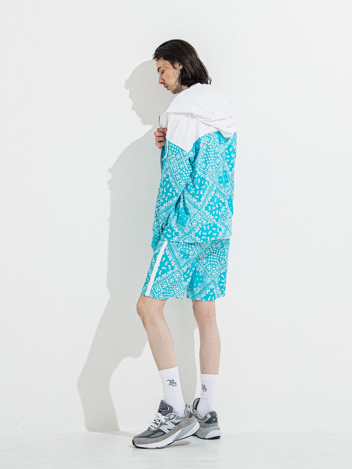 【予約品 】RASH OVER ZIPUP HOODIE / ラッシュガード オーバーサイズジップアップパーカー / バンダナブルーグリーン