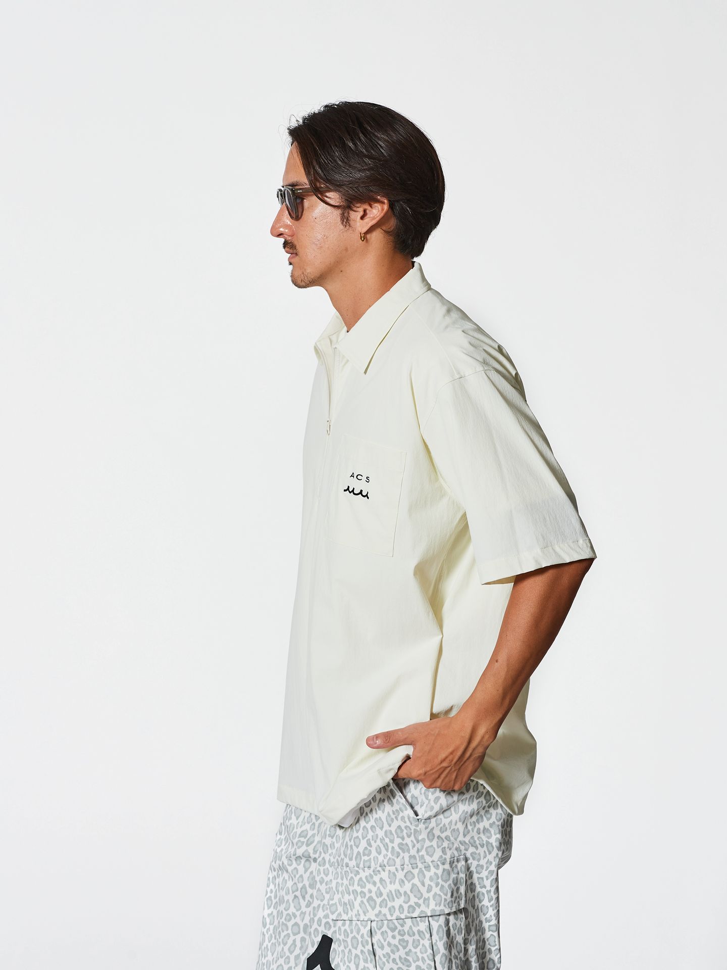 muta Half ZIP S/S Shirt / 撥水加工プルオーバーシャツ / ホワイト 【Acanthus×muta】