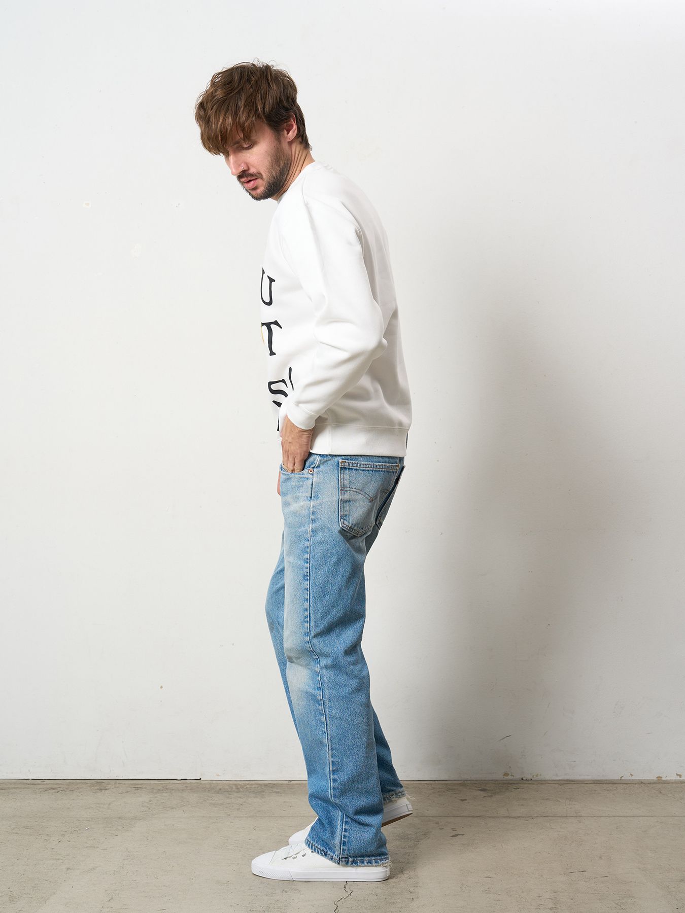 【予約品 5月8日(木) AM10時 締切】 TC裏毛起毛 YOU GOT THIS マルチパッチワークスウェットシャツ / ホワイト