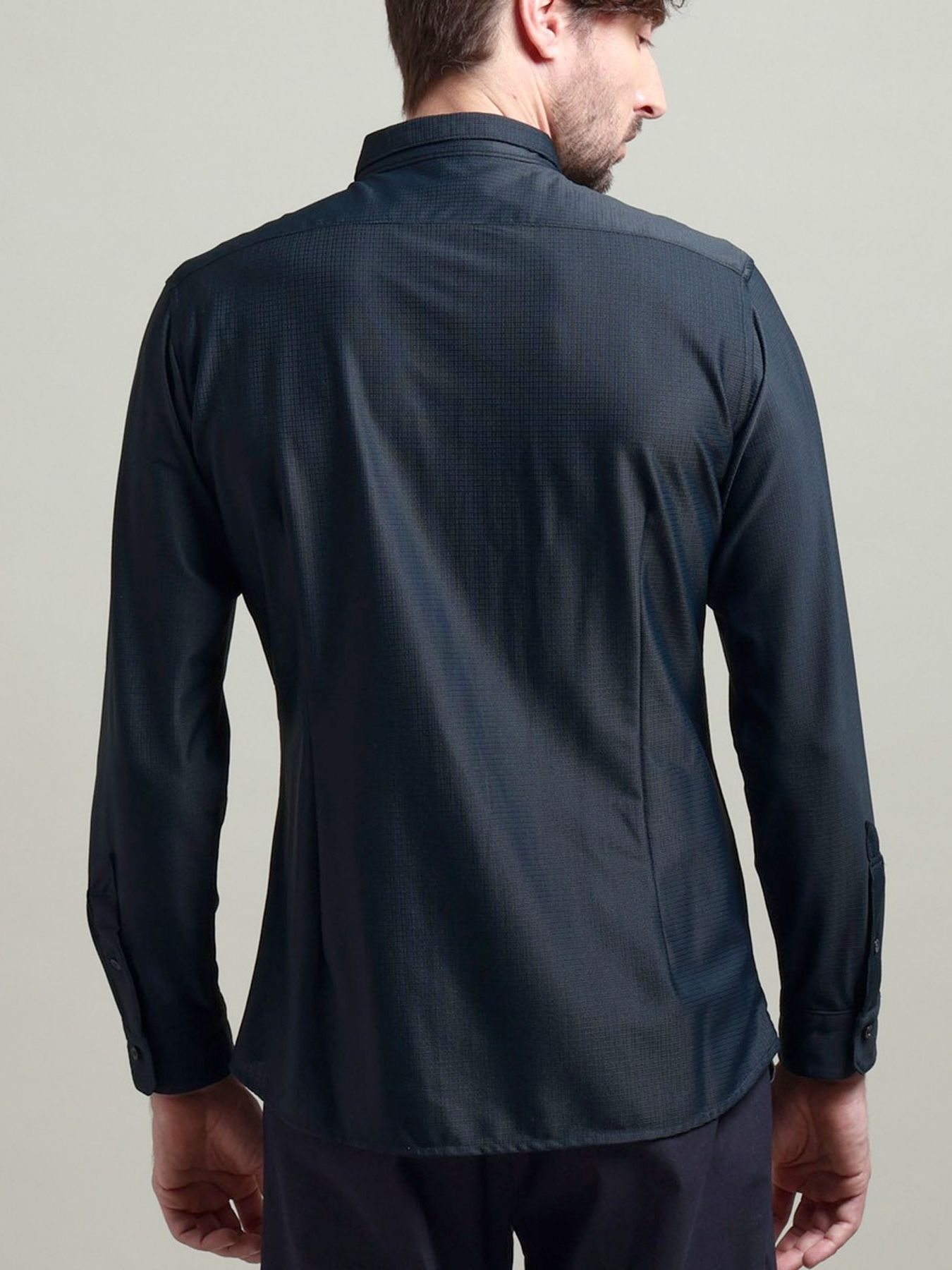 シアーマイクロチェックレギュラーカラーシャツ / ホワイト 【HIDEAWAYS BLACK】