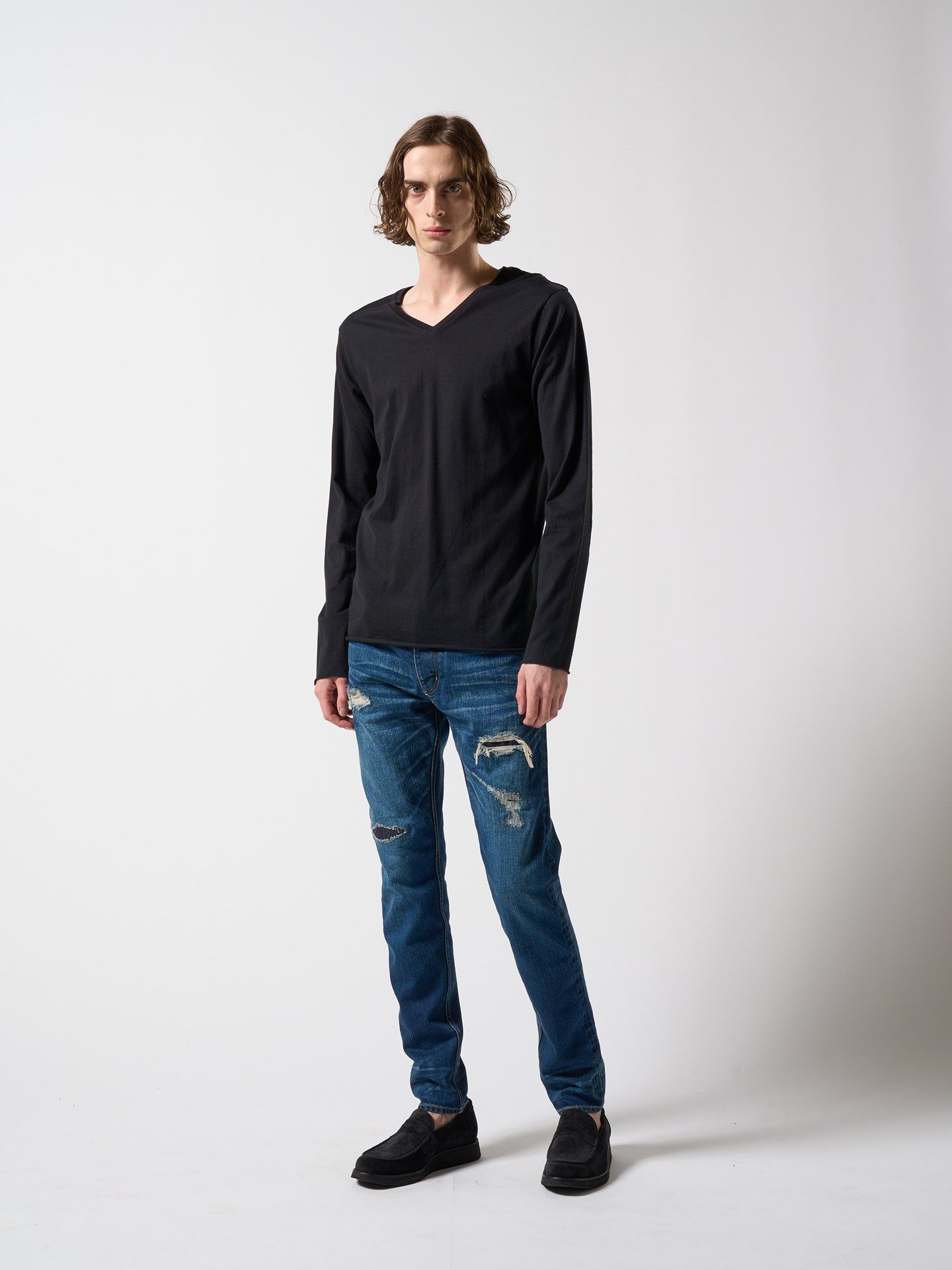 wjk - 【予約品】 cut-off V-neck L/S / VネックTシャツ