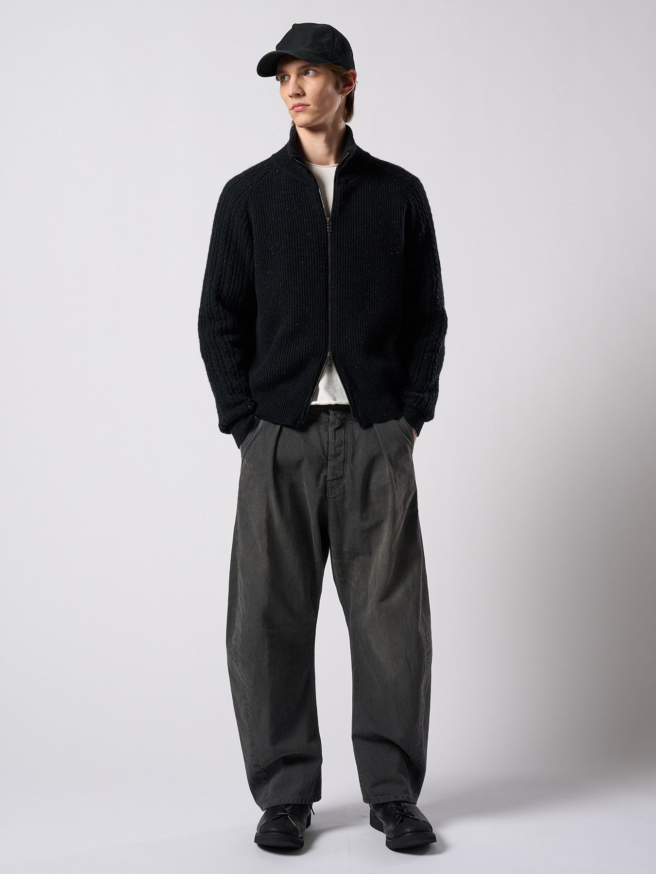 【予約品 4月19日(日) 18時締切】lomond×powder zip-up knit / ジップアップニット / ブラック